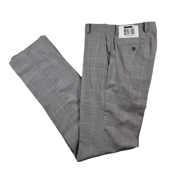 Tallia Suit Separate Dress Pants 30 X 35‎ Grey Pink Plaid Regular Fit Wool - Picture 1 of 7